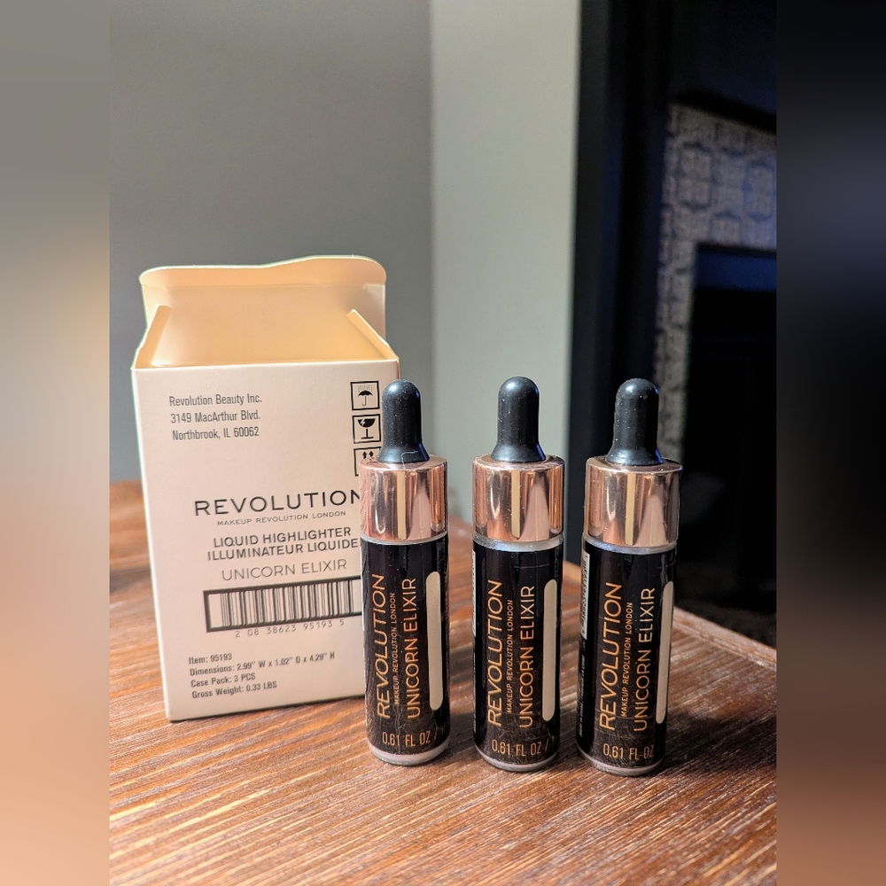Lot of 3 - Revolution Liquid Highlighter.  Shade: Unicorn Elixir. Sealed.